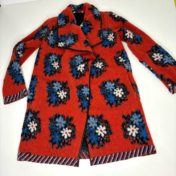 Soft Surroundings Eulalia Floral Garden Felted Wool Blend Duster Coat Red S - Picture 1 of 13